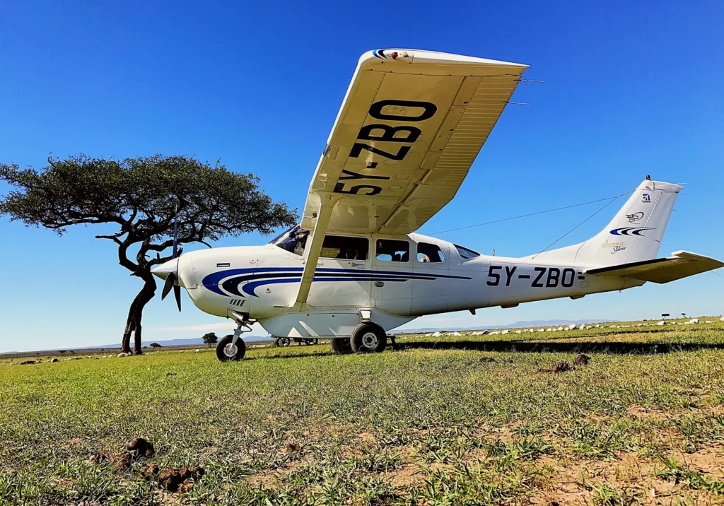 Boskovic Cessna 206 parked on a grass strip