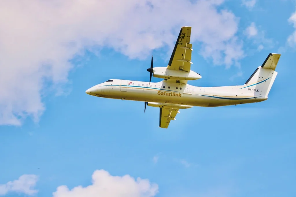 Safarilink flights to the Maasai Mara 4 Safarilink Dash 8 in flight