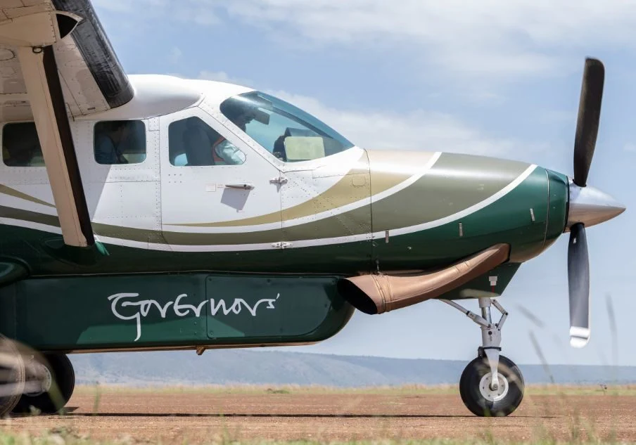 Governors’ Aviation aircraft beside a bush airstrip
