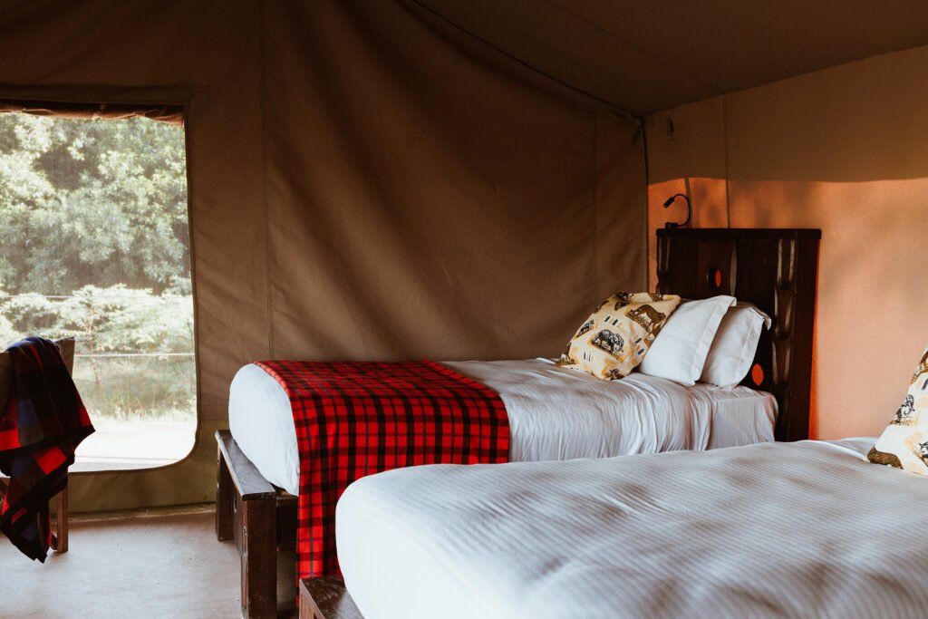 Basecamp Adventure canvas twin bedroom with timber beds