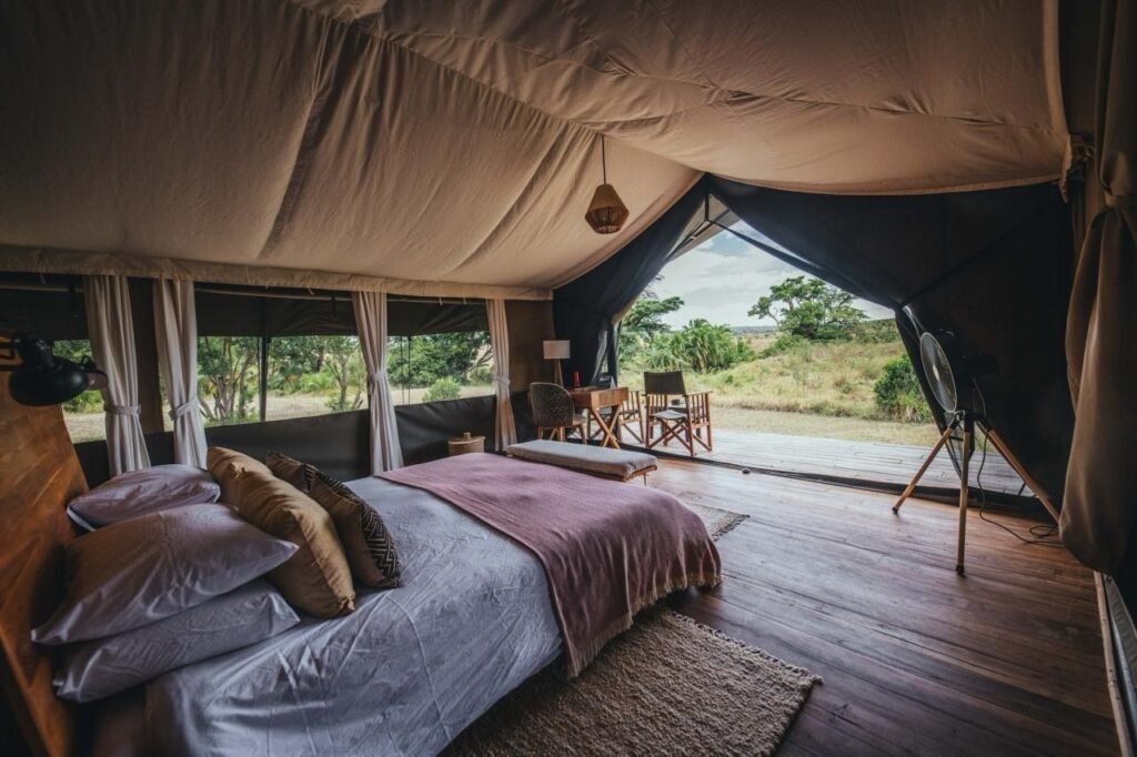 Enkewa Camp interconnected tent bedroom opening to a private veranda