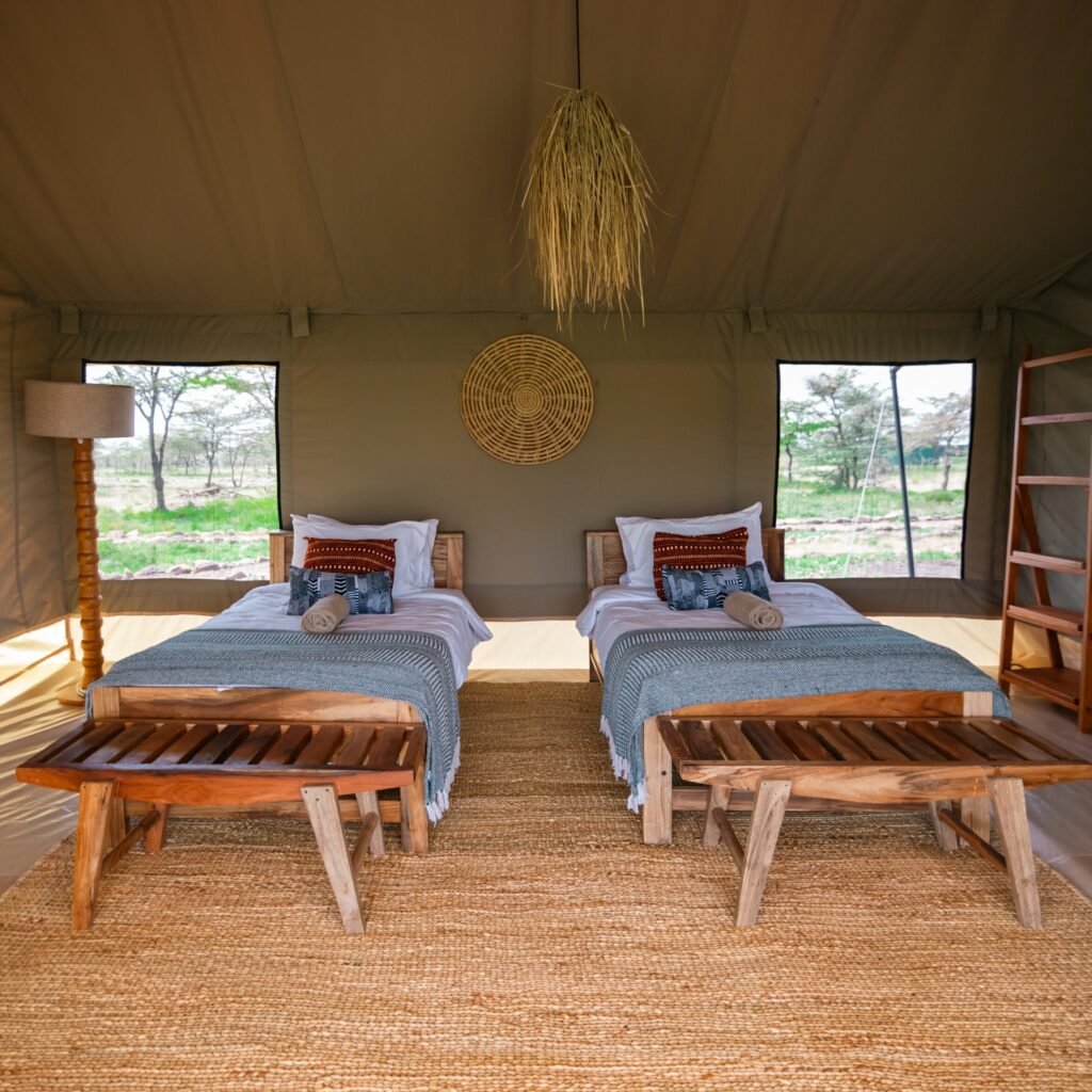 Entepesi Tented Camp twin beds and mosquito nets