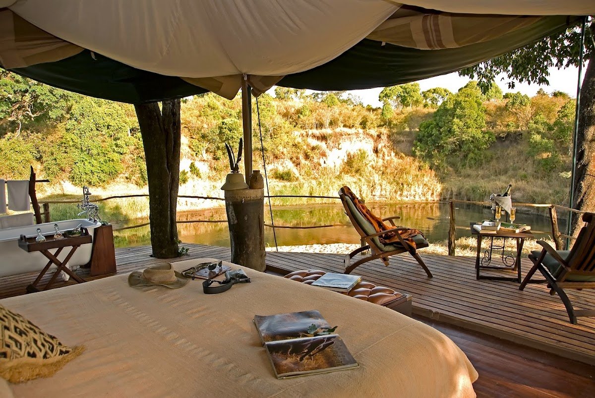 Archive photograph: Documented Mara Explorer Camp tent and wooden riverside deck