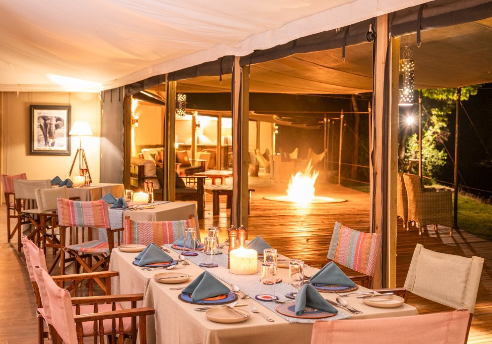 Governors' Il Moran Camp dining deck and evening firepit