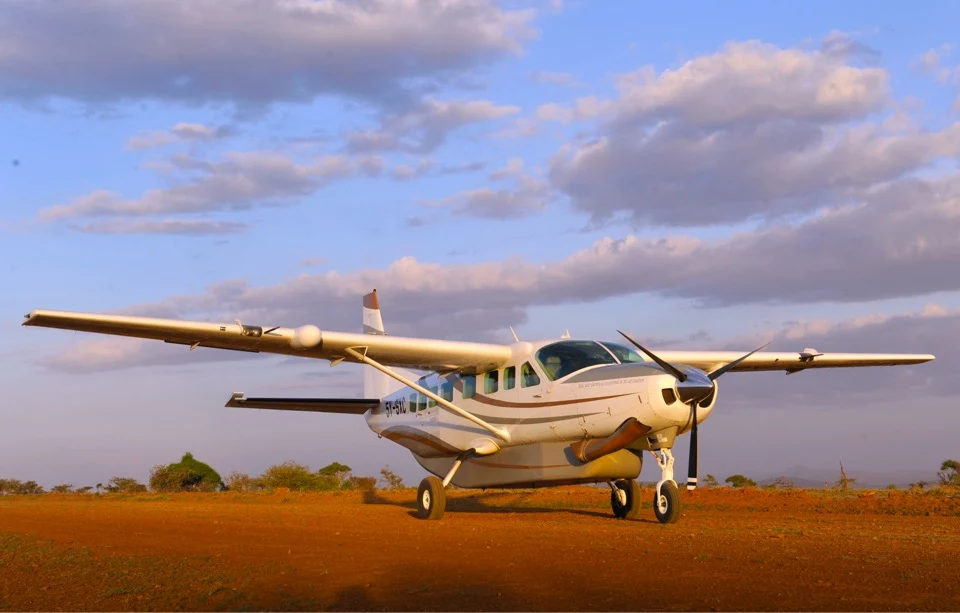 Scenic Air Safaris Caravan parked in evening light