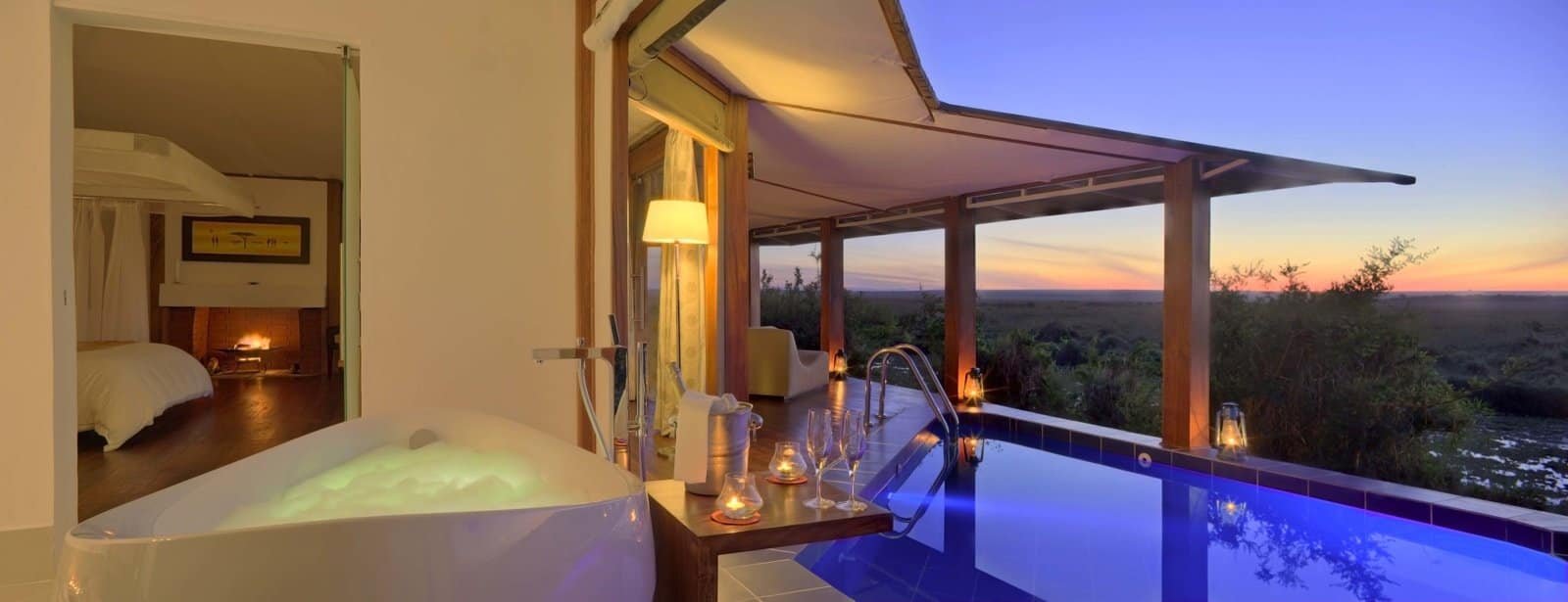 Ngerende in the Wild Lakeview private plunge pool and spa bath beside the suite veranda
