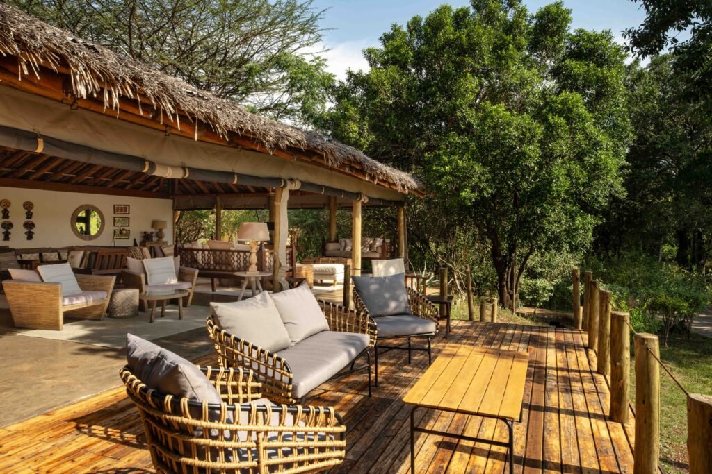 Lerai Safari Camp timber guest terrace with shaded seating