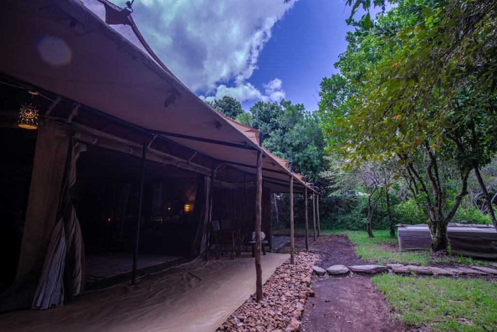 Canvas veranda and surrounding riverine trees at Mara Ngenche Safari Camp