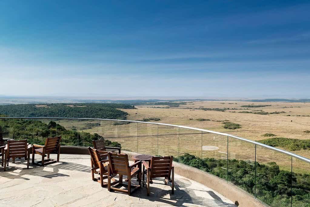 Terrace seating overlooking the Mara Triangle at Mara Serena Safari Lodge