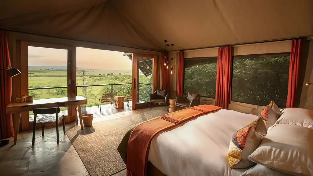 Double guest room at Naboisho Camp with a private veranda