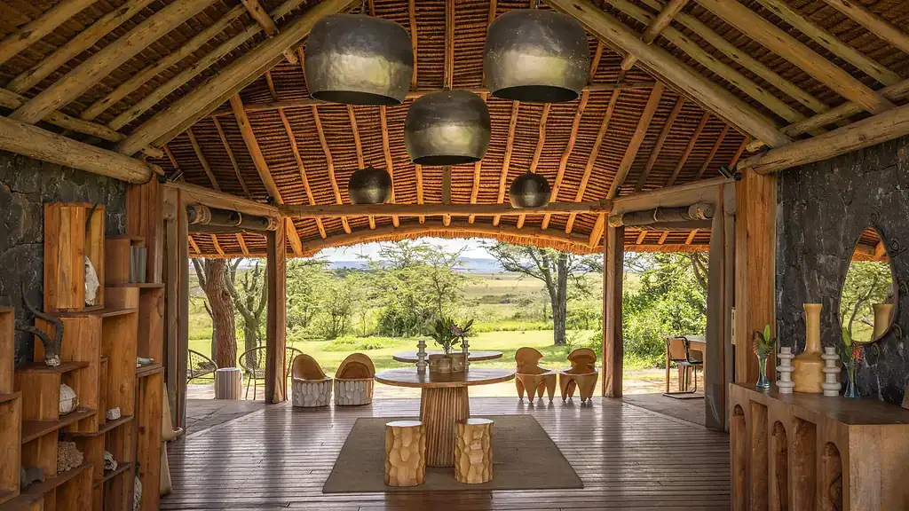Maasai Mara lodges and camps 39 Naboisho Camp open thatched entrance overlooking the conservancy