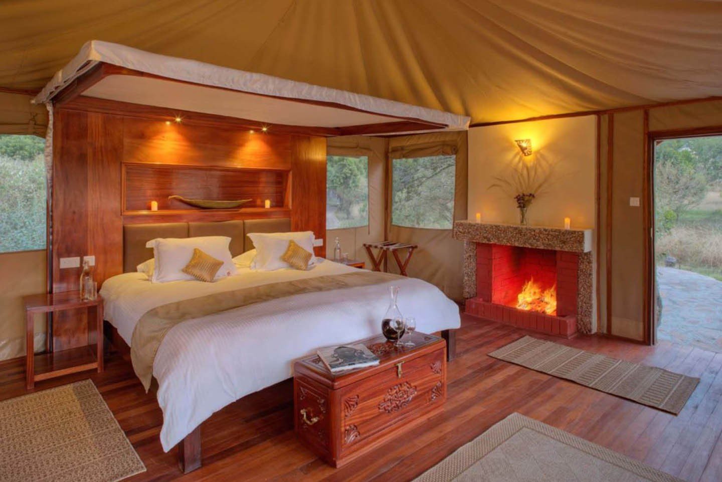 Naserian Mara Camp furnished standard tent with double bed and fireplace