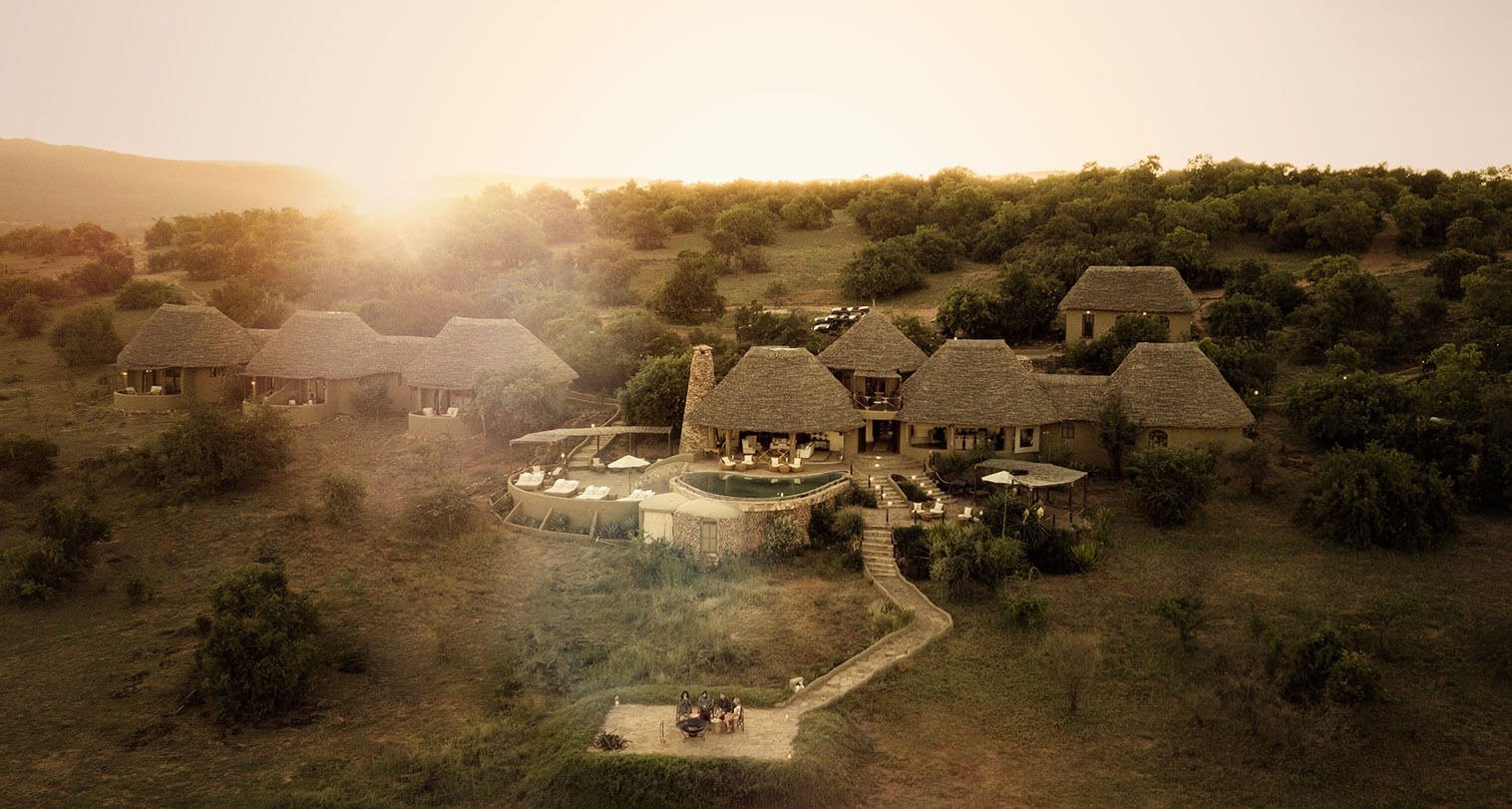 Olarro Plains lodge and pool viewed from above