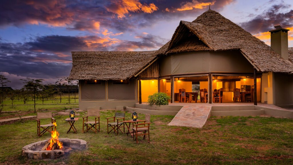 Oltepesi Tented Safari Camp Boma and campfire area at sunset