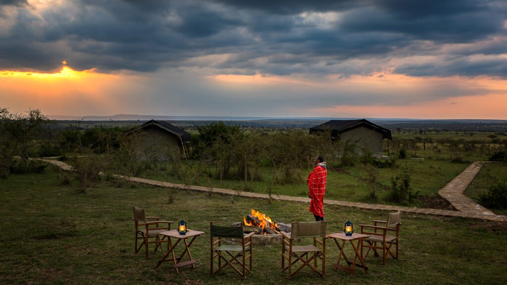 Guest tents and campfire lawn at Oltepesi Tented Safari Camp