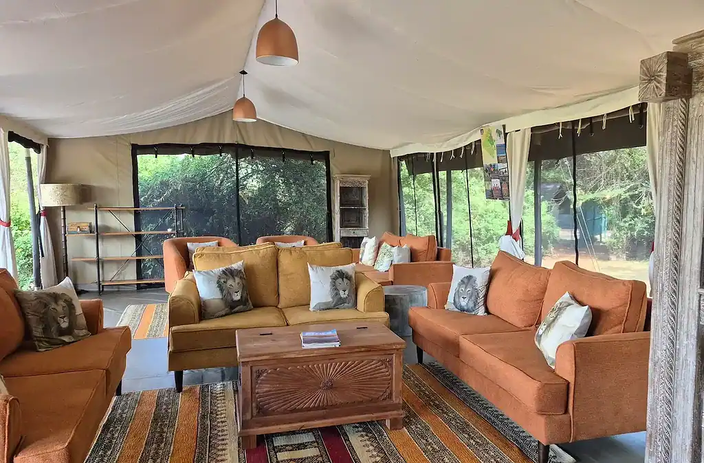 Porini Lion Camp current lounge with upholstered seating