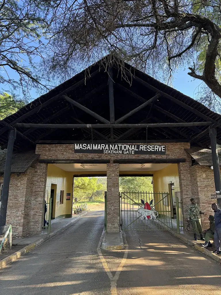 Sekenani Gate, the eastern road entrance to the Maasai Mara National Reserve, where park entry fees are checked