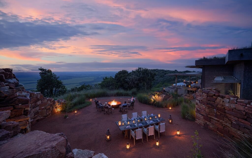 Wild Hill outdoor dinner terrace at sunset